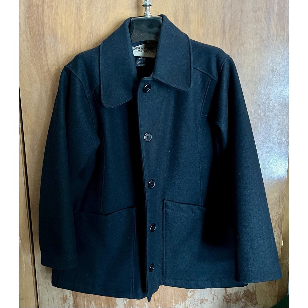 Stormy Kromer Womans XL Black Classic Pea Coat Wool Blend Two Front Pockets USA